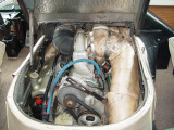A 6V92 DETROIT ENGINE NOW RESTS WHERE THE ORIGINAL GAS V-8 WAS BEFORE, BACKED UP BY AN ALLISON 5 SPEED TRANNY