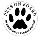 BLACK LETTERS ON WHITE, 3  PETS ON BOARD IN EMERGENCY PLEASE RESCUE,