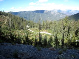 view of the road that the runners climb to No Name Ridge aid station at mile 80
