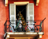 Little bikes have not the permission to go to play downstairs, they have to play on the balcony only...