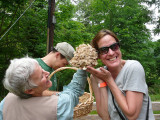 Karen and Polyporus umbellatus flower -  Taro in background1.jpg