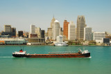 Detroit skyline and barge