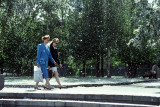 Girls and poplar pollen in June, Yekaterinburg (Urals region)