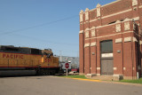 UP train passes the water works in Winnona, Minnesota