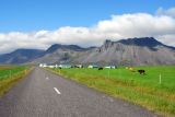 Route 56 passing through farmland along the Snfellsnes Peninsula