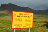 Snfellsjkull glacier warning sign on the north side of the peninsula