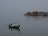 Long tail boat with the Big Buddha Temple, Koh Samui