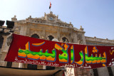 Bashar Al-Assad referendum banner in front of the Hijaz Railway Station, Damascus