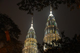 Petronas Towers throught the trees, night