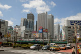 View across the tracks at Shinjuku Station to the skyscrapers of Nishi-shinjuku