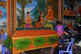 Cambodian women preparing a coffin, Wat Lang Ka