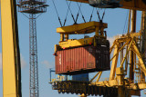Container lifted by crane, UCT, Port of Hamburg