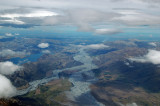 Lake Coleridge, on the left, looking east down the Rakaia River, South Island, NZ