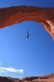 Second rappel off of Corona Arch: guy and jet
