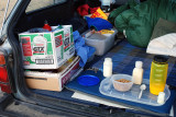 Breakfast served on a ThermaRest mattress: cereal, orange juice, vitamin pill