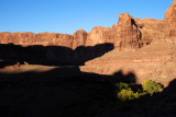 Looking at trailhead parking lot (light area in shadow) from the trailhead