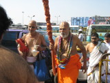 Swamiji Arriving for celebration onhis right is Krishnaswami Mama and on his left is Girish Bhatt