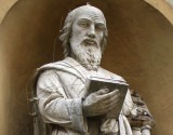 A zoom-in on photo of  St. Paul sculpture outside Cathedral