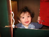 Noah playing in his box house