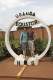 Tara and Ineke at equator crossing between Masaka and Kampala