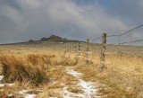 CRW_02385A.jpg Great Mis Tor, snow and fence with grass blowing through it - Little Mis Tor, Dartmoor -  A Santillo 2005