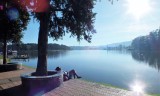 Sun-bathing by Xuan Huong lake