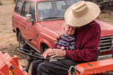 Red and Granddad on the Tractor
