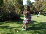 Zac's birthday - Astrid lifting the little ones