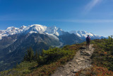 Mont Blanc from Prarion with walker