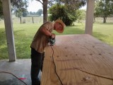 Cutting the roof panels.