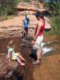 Annie: Hey guys, it really feels nice if you soak your diaper in the stream water.