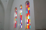Stained glass windows light up.