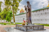 Statue of St. Sergiev in front of the Lavra walls