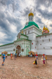 A lot of activity gathers in front of the Lavra gates.