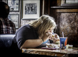 Tucking into it .