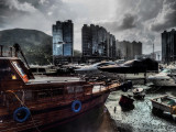 afternoon rain shower in the Typhoon Shelter, Aberdeen, Hong Kong