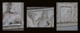 Details of various crypts. The guy in the middle: blowing a horn or eating a slice of cheesy pizza?