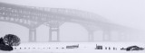 The Newburgh - Beacon Bridge  in the snow on the Hudosn River