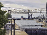 The lake freighter Baie St Paul approaches the locks from Lake Superior.