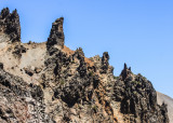 Volcanic rock formations on Hillman Peak (8151 ft), the highest point on the rim, in Crater Lake National Park