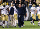 Georgia Tech Linebackers Coach Andy McCollum celebrates the victory over Pittsburgh