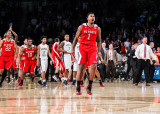 NC State G Lacey celebrates his game winning buzzer beating shot in overtime