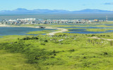 Looking over the cemetery of the port town of Kotzebue on the Baldwin Peninsula above the Arctic Circle