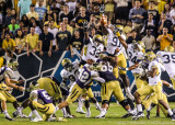 Yellow Jackets defense leaps to block an Alcorn St. field goal attempt