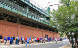Fans waiting to get into the bleachers as seen from Sheffield Avenue