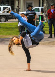 Street performer dancing in Santa Fe Plaza