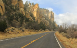 Driving into a snowstorm in The Narrows in El Malpais National Monument