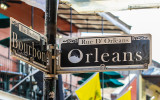The corner of Rue Bourbon and Rue D Orleans in the French Quarter