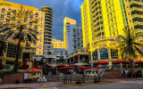 Late afternoon sun reflected off of buildings on South Beach