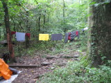 Drying the wet clothes.